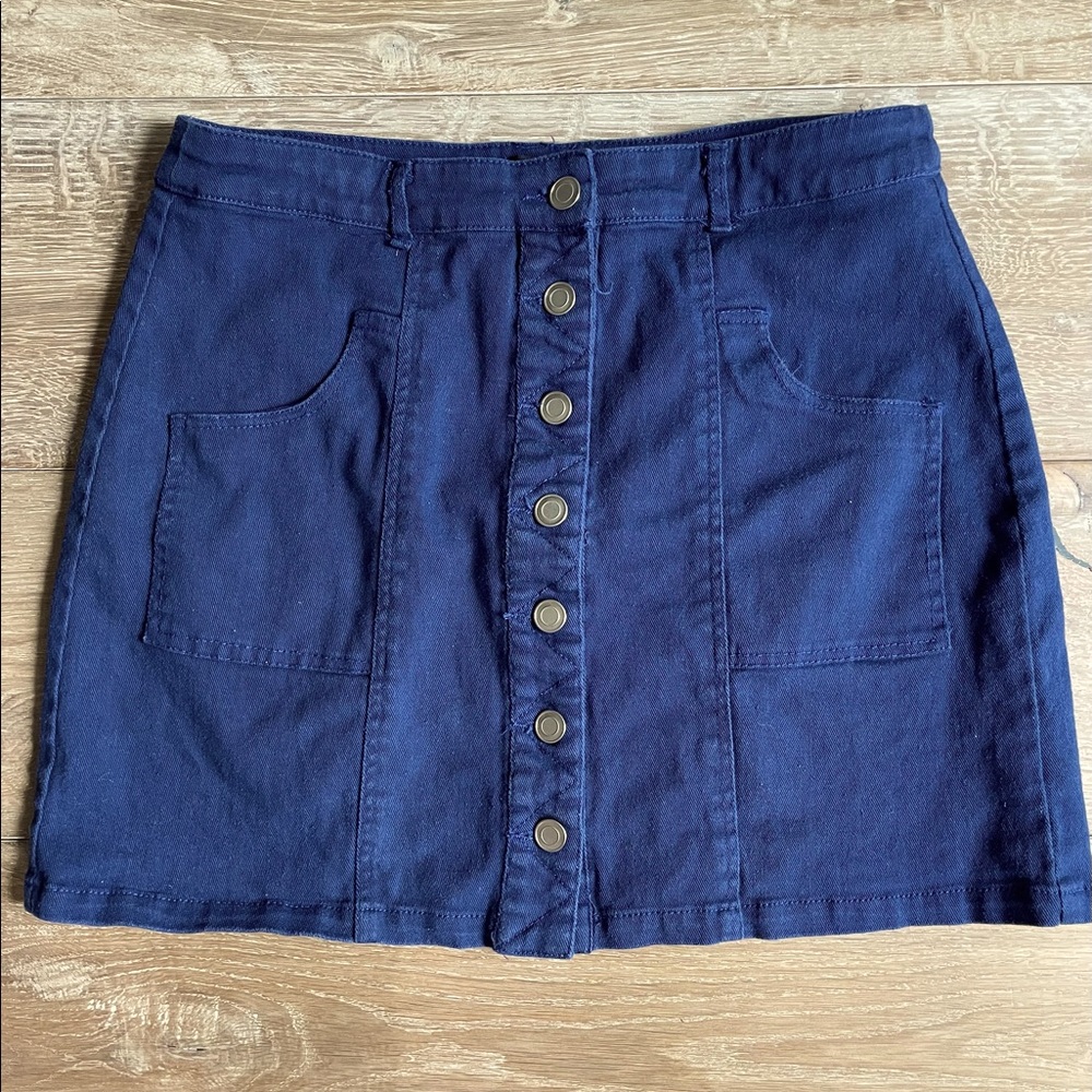 Lulus Navy Blue Denim Button-Up Mini Skirt